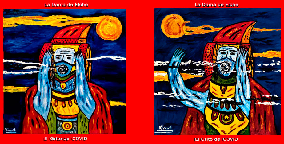 Cuadros La Dama de Elche y El Grito del COVID, de Pedro Antonio Vicente